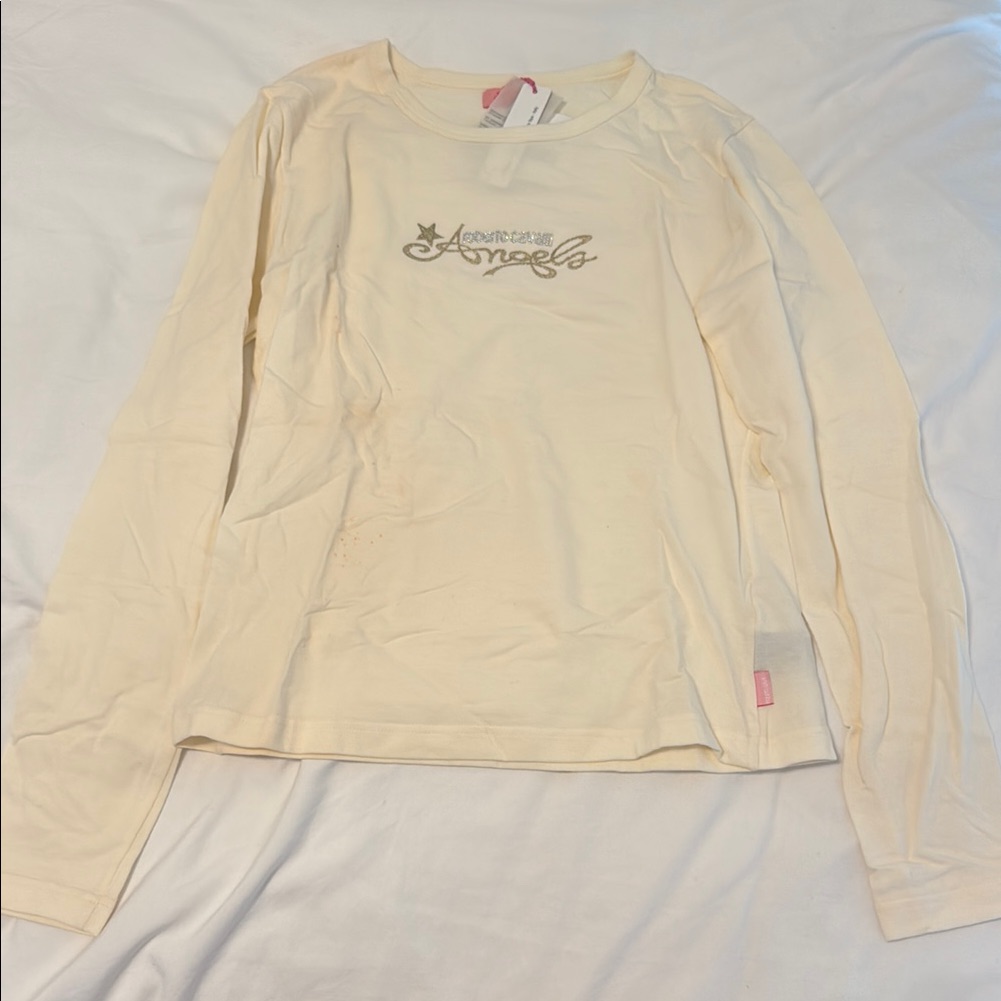 Roberto Cavalli Cream Jersey Top Adorned With Rhinestones.